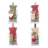 Christmas Wine Gift Bags Santa Claus Snowman Reindeer Champagne Bag Reusable Merry Bottle Coat, Christmas Table Decoration Wine Bottle Gift Bags with Drawstring for Home Dinner Party Supp