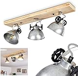 Deckenleuchte Svanfolk, Deckenlampe aus Metall und Holz in Silber/Braun, 3-flammig, mit verstellbaren Strahlern, 3 x E14-Fassung, max. 40 Watt, Retro/Vinatge Desig