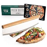 DOLCE MARE® Pizzaschneider - Vielseitig einsetzbares Wiegemesser mit edlem Griff aus Eichenholz - Pizzamesser mit extra scharfer Edelstahlklinge - Inklusive Klingenschutz & Anleitung