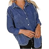 Masrin Jeans Jacke Damen Einfarbiges Jeanshemd Herbst Langarmshirts Revers Langarm Knopfleiste Einreihige Cardigan Oberteile Jeansmantel Oberbekleidung