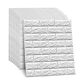 DHOUTDOORS 10 Stk 60x60x0.7 cm Tapete Selbstklebend Wandpaneele Weiß Steinoptik Ziegelstein Brick Muster 3D PE-Schaum Wasserdicht Schnelle Leichte Montag