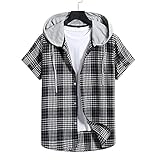 Hoodie Herren Sommer Kariert Knopfleiste Shirt Herren Hip Hop Style Komfortabel All-Match Shirt Herren Lässig Urlaub Sandstrand Camping Tops H