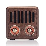 Vintage Radio mit Bluetooth Lautsprecher, Retro Radio Klein Holz FM SD MP3 Transistor Laderadio Speaker Tragbares AUX-IN Radio Bass und Subw