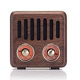 Vintage Radio mit Bluetooth Lautsprecher, Retro Radio Klein Holz FM SD MP3 Transistor Laderadio Speaker Tragbares AUX-IN Radio Bass und Subw