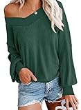 Odosalii Damen Strickpullover V-Ausschnitt Pullover Schulterfrei Langarmshirt Oversize Strickpulli Casual Oberteile Top