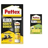 Pattex Montagekleber statt Bohren, starker Kraftkleber für sofortigen Halt, universeller Konstruktionskleber, 1 x 50 g mit abnehmbaren Pattex-Klebestreifen, 10 Streifen je 20 x 40