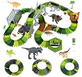 Dinosaurier Spielzeug ab 2 3 4 5 6 Jahre Geschenk Junge Mädchen Dino Spielzeug Strax Bahn 236 Stück Flexible Auto Autorennbahn Rennbahn Spielzeug Kinder Autobahn fü