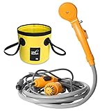 AUTOPkio 12V Outdoor Dusche, Camping Dusche Bewegliche Dusche-faltender Eimer-Installationssatz im Freien, kampierende Duschekopf-Steck für Auto, Reise, Garten, Strand Dusche (Gelb)