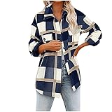 Damen Kariertes Hemd Knöpfen Langarm Mantel Hemdjacke Retro Style Karo Basic Jacke Boyfriend Look Jacke Mantel mit Karomuster H