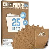 25 Blatt Kraftpapier A4 Set - 120 g - 21 x 29,7 cm - DIN Format - Bastelpapier & Naturkarton Pappe Blätter aus Kraftkarton zum Drucken, Kartonpapier Basteln für Vintage Hochzeit Geschenke Etik