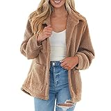 Kunstpelzmäntel Frauen Bär Jacke Fleece Revers Mantel Übergroße Flauschige Outwear Casual Lose Taschen Plüschjacke Cardigan Wollmantel, braun, 46