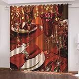 FTCAKET Vorhang Gardine Rot Esstisch Weinglas Verdunkelungsvorhang Kinderzimmer 200x160 cm( Breite x Höhe) 3D Muster Gardinen Kinderzimmer Wohnzimmer 2 Stück Vorhänge Für Wohnk