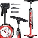 KESSER® Standluftpumpe mit Manometer, Fahrrad-Luftpumpe Standpumpe passend für alle Ventile (AV, DV, SV,I) Doppelpumpenkopf, 3 Adaptern Rennrad, Mountainbike, Auto Reifen-Pumpe Universal, R