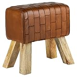 WOMO-DESIGN Sitzhocker Springbock Echtleder/Massivholz, 48x48x30 cm, Braun, Unikat, Handgefertigter Fußhocker mit Lederbezug, Lederhocker mit Holzbeinen, Kleiner Hocker Gepolstert, Turnhocker Turnbock