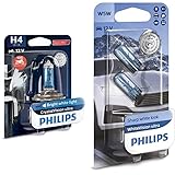 Philips 12342CVUBW Crystalvision Ultra Moto H4 Motorrad-Scheinwerferlampe, 1 Stück & Philips WhiteVision ultra W5W Signallampe, Doppelb