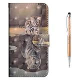 Grandoin Huawei P9 Lite Hülle, Handyhülle im Brieftasche-Stil für Huawei P9 Lite Handytasche PU Leder Flip Cover 3D Bunte Muster Book Case Schutzhülle (Katze und Tiger)