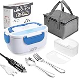Elektrische Lunchbox Brotdose Edelstahl 3 in 1 Brotdosen 1.5L Lunchbox Erwachsene12 V24 V 220 V 40W Abnehmbarem Lunch Box Electric Warmhaltebox für Auto LKW Büro Camping (Blau)