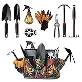 Scuddles Gartenwerkzeug-Set – Sukkulenten Outdoor-Werkzeug, robustes Gartenarbeits-Set mit ergonomischem Griff, Aufbewahrungstasche, Geschenke für Männer und Frauen (schwarz und orange)