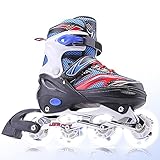 Einstellbar Kinder Inline Skates Inliner Rollschuhe 4 Größen Für Anfänger Outdoor Kinder Männer Fitness Frauen Roller Skates Volle Flash Roller Schuhe Pu Hoch Elastisch Tragen Rad-rot und Blau_L