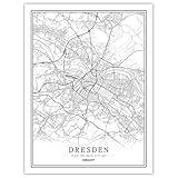 KENG Leinwandbilder Bild,Deutschland Dresden Stadtplan Drucken Modern Minimalist Schwarz Weiß Rahmenlose Wandbild Einfache Poster Artwork Bild Büro Home Wohnzimmer Dek