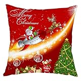 TinaDeer Weihnachten Dekoration Kissenbezüge Weihnachtsmotiv Kissenhülle Dekoration - Rot Weihnachten Kissenbezuge - Weihnachten Dekokissen Pillowcase - Kopfkissenbezug 45x45cm (E, 45x45cm)