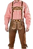 Bayerische Herren Trachten Lederhose, Trachtenlederhose mit Trägern, Oktoberfest in Mittelbraun Größe 52