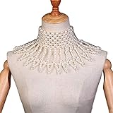 MYhose Frauen Schal gewebte Perle Perlen Bib Halskette gefälschte Kragen Hochzeit Braut Kleid Statement Halsband Weiß C