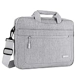 MOSISO Umhängetasche Laptoptasche Kompatibel mit 13-13,3 Zoll MacBook Air/Pro,Pro 14 2021,13-13,3 Notebook Computer, Polyester Schultertasche mit Einstellbar Tiefe beim Unterseite, Hellg