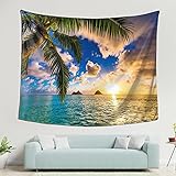 Schöner Sonnenaufgang Hawaii Strand Sonnenuntergang Ozean Aloha Art Tapisserie Wandbehang 130 x 150 cm Wandteppich Dekor für Party Hintergrund Dekorationen Wohnzimmer Schlafzimmer W