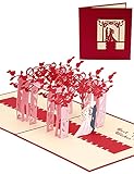 yumcute Pop-Up Hochzeitskarte Brautpaar, Besondere 3D-Karte zur Hochzeit, Glückwunschkarte zur Trauung - Handgemachtes Hochzeitsbillet inkl. Umschlag (Rot)