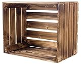 Kontorei® geflammte/braune Apfelkisten 50cm x 40cm x 30cm 1er Set Holzkisten Weinkisten Obstkiste Kiste Box