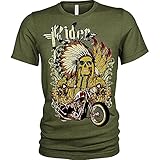 Indian Rider T-Shirt Biker Motorcycle Skull Chief Unisex Mens Army Green XXL