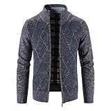 NHNKB Strickjacke Herren Fleecejacke Mit Reißverschluss und Stehkragen, Gestrickt Cardigan Herren Strick-Jacke Übergangsjacke Stricken Sweatjack