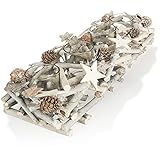 com-four® Adventskranz länglich, Kerzenständer Weihnachten für 4 Kerzen, Kerzenhalter, Adventsgesteck, XL Adventskerzenhalter, Kerzenleiste als Tischdeko (mit Zweigen - weiß)