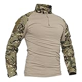 TACVASEN Camouflage Shirt Herren Hunting Jagd Taktisch Hemd Lange Ärmel Tactical Airsoft T-Shirt Long Sleeve Men's Camo Shirts Cp Woodland L