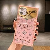 KESHOUJI Luxury Square Mirror Pink Phone Case für iPhone 11 Pro XS Max XR X 10 12 6 7 8 Plus Fashion Ring Holder Stand Cover, nur Hülle, für iPhone 12