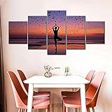 Laimi Leinwandbild 5 TLG.schwarz weiß Bilder Druck auf Mehrteilig Yoga mit Strandvögeln Vlies 5 Teilig Kunstdruck modern Wandbilder XXL Wanddekoration Design Wand Bild R