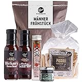 Gepp’s Feinkost Männerfrühstück Wundertüte I Besondere Geschenkidee für Männer gefüllt mit 2 Bio Grill- und BBQ Saucen, Texas Super Rub, Black Lava Salz und Grissini I Geschenk zum Grillen (A0056)