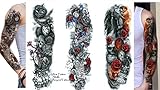 3 Sheet VOLLEN ARM TATTOO Oberarm Tattoo Totenkopf Rosen Wolf Länge 45