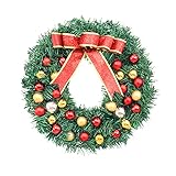 30cm Weihnachtskranz Türkranz Bowknot Weihnachtsdeko Kranz Weihnachtsgirlande mit Kugeln Handarbeit Weihnachten Garland Deko-Kranz, für Hochzeit, Party, Garten,T