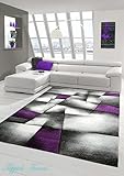 Teppich-Traum Designer Teppich Moderner Teppich Wohnzimmer Teppich Kurzflor Teppich mit Konturenschnitt Karo Muster Lila Grau Weiss Schwarz Größe 120x170