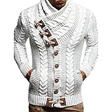 NHNKB Herren Strick-Pullover Schalkragen Slim Fit Winter Sommer Moderner Männer schwarzer Pulli T-Shirt Langarm mit Kragen Herren Hoodie-Wollp
