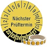 Labelident Mehrjahresprüfplakette Nächster Prüftermin 2022-2027 - Ø 20 mm - 500 widerstandsfähige Prüfplaketten auf Rolle, Vinylfolie, Prüfetiketten signalgelb, selbstkleb