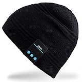 Rotibox Drahtloser Bluetooth Kopfhörer-Musik-Beanie-Frauen-Mann-Winter-gestrickter Hut Trendy Kappe mit Lautsprecher u. Geräusch-Annullierung-Mic für laufenden Sport, kompatibel mit Iphone Samsung, beste Weihnachtsgeschenke-Schw