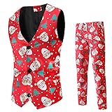 Herren Weihnachtsanzug 2-Teilig Slim Fit Button Verschiedene Drucke Formal Weihnachten Sakko Blazer Partyanzug Anzughose Weste Einreiher Blazer Jacke für Festlich Party Abend Hochzeit C