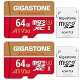 Gigastone 4K Kamera Pro 64GB MicroSDXC Speicherkarte 2er-Pack und SD-Adapter, Kompatibel mit GoPro Drohne Switch, bis zu 95/35 MB/s, 4K UHD Videoaufnahmen, Micro SD Karte UHS-I A1 Klasse 10 U3 V30