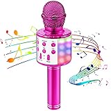 Mikrofon für Kinder, Kindermikrofon zum Singen mit LED-Lichtern, drahtloses Bluetooth karaoke Mikrofon mit Lautsprecher, tragbarem Kinder-Karaoke-Maschine für Android/iOS/PC/Smartp