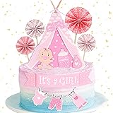 Tortendeko Babyparty Mädchen, Its a Girl Girlande Tortendeko Geburtstag Zelt Cake Topper Toppers Papier Fan Cupcake Topper, Rosa Kuchendeko Kuchen Topper für Mädchen Taufe Baby Shower Geburtstagsdek