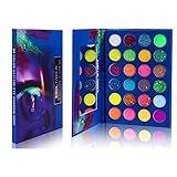 EBANKU Neon Lidschatten Palette Glitzer, 24 Farben UV Grow Blacklight Makeup Eyeshadow Palettes Matte Glitter, für Augen,Gesicht, Haare,Körper,Hochpigmentierte Rot Gelb Lila Grün,Bright Eye Shadow