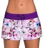 Sythyee Damen Badeshorts Tankini Boyshorts Strand Bottom Badeanzug Eingebauter Slip, Violetter Druck, X-Larg